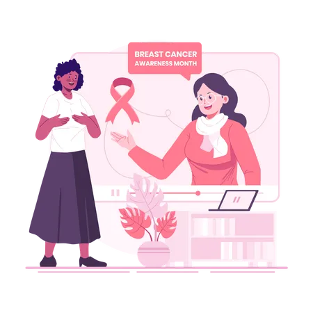 Woman giving online breast cancer awareness  Illustration