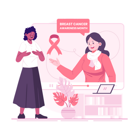 Woman giving online breast cancer awareness  Illustration