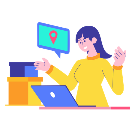 Woman giving online delivery location Illustration
