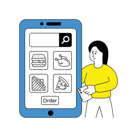 Woman giving Online Food Order  Illustration