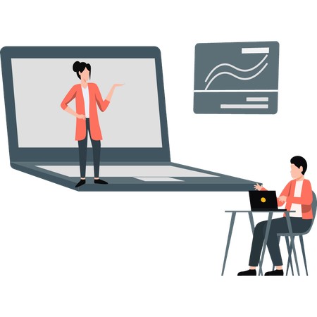 Woman giving online presentation to her boss  Illustration