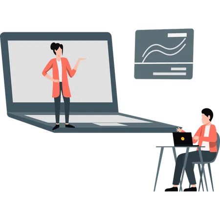 Woman giving online presentation to her boss  Illustration