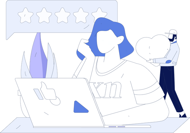 Woman giving online ratings using laptop  Illustration