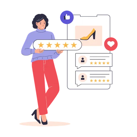 Woman giving online shoe rating  Illustration