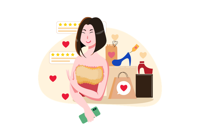 Woman giving online shopping review  Illustration