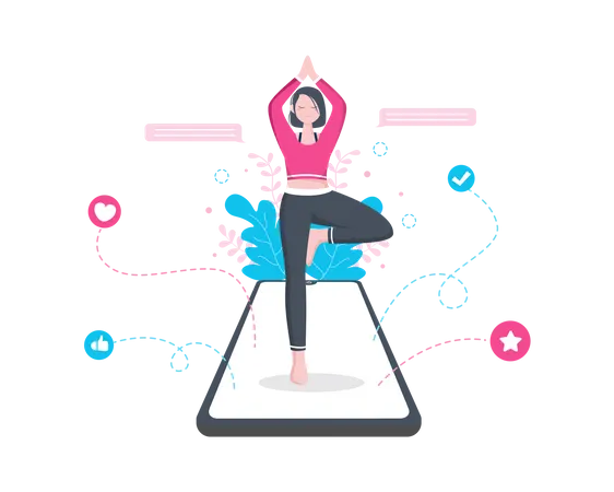 Woman Giving Online Yoga Classes  Illustration