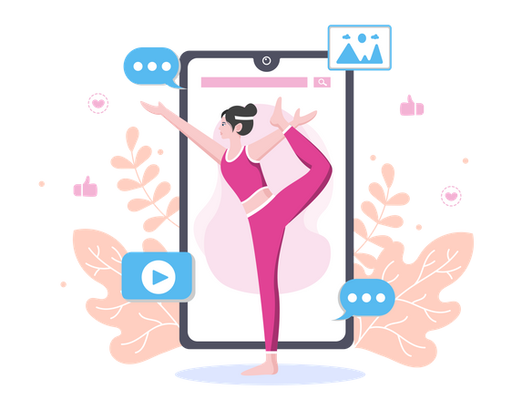 Woman Giving Online Yoga Classes  Illustration