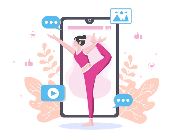 Woman Giving Online Yoga Classes  Illustration