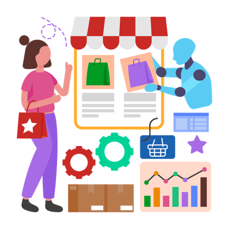 Woman giving Personalized Product Suggestions  Illustration