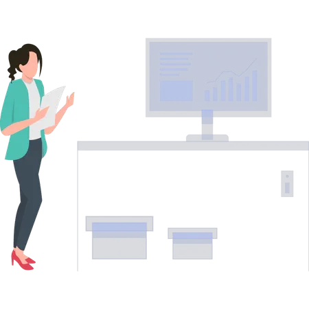 The Girl Is Standing With The Presentation Monitor Illustration