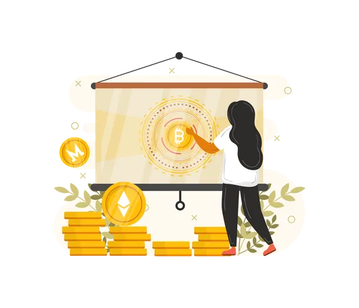 Woman giving presentation on Cryptocurrency  Illustration
