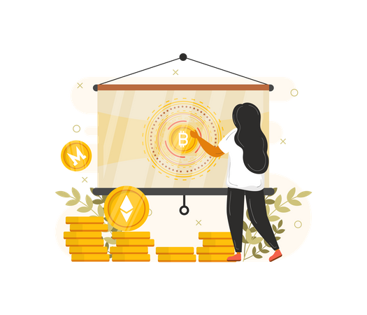 Woman giving presentation on Cryptocurrency  Illustration