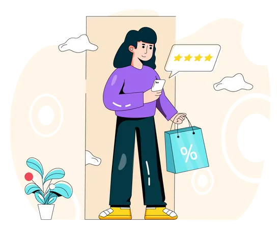 Woman giving product review online  Illustration