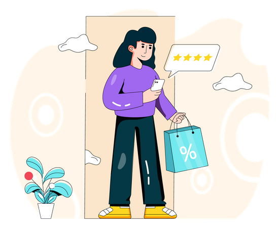 Woman giving product review online  Illustration