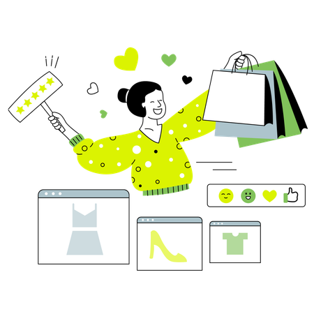 Woman Giving Shopping rating  Illustration