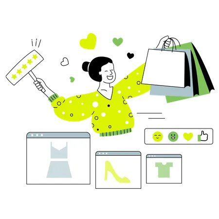 Woman Giving Shopping rating  Illustration