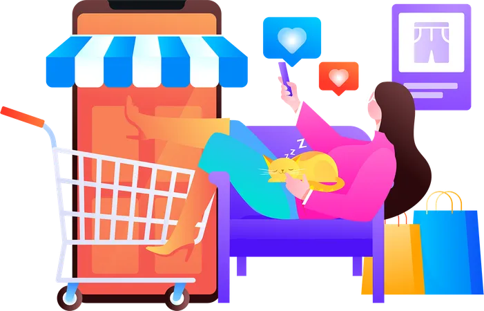 Woman giving shopping ratings for their services  Illustration