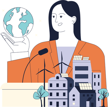 Woman giving speech on renewable energy  Illustration