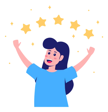Woman giving star rating  イラスト
