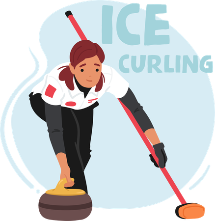Woman Glides With Precision, Releasing The Curling Stone  Illustration