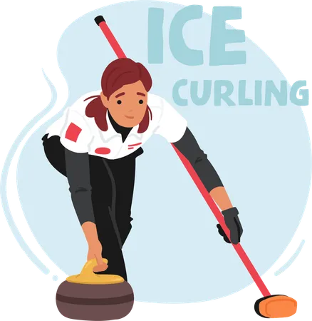 Woman Glides With Precision, Releasing The Curling Stone  イラスト