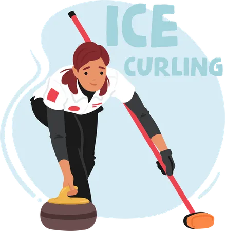 Woman Glides With Precision, Releasing The Curling Stone  Illustration