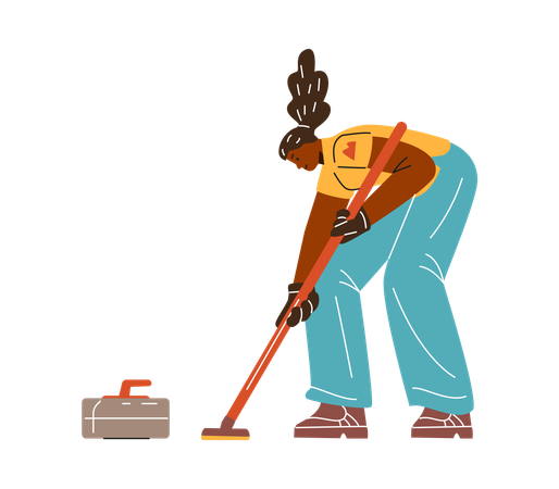 Woman gliding and sliding brush on stick with precision  Illustration