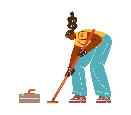 Woman gliding and sliding brush on stick with precision  Illustration