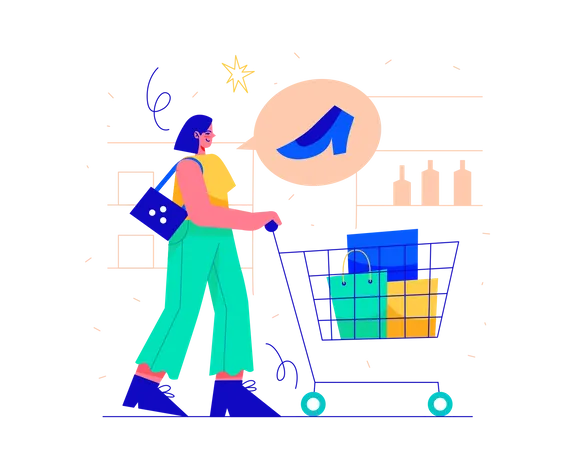 Woman Go to Grocery  Illustration