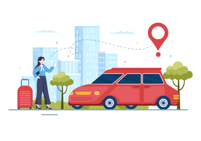Woman go to location for rental car Illustration