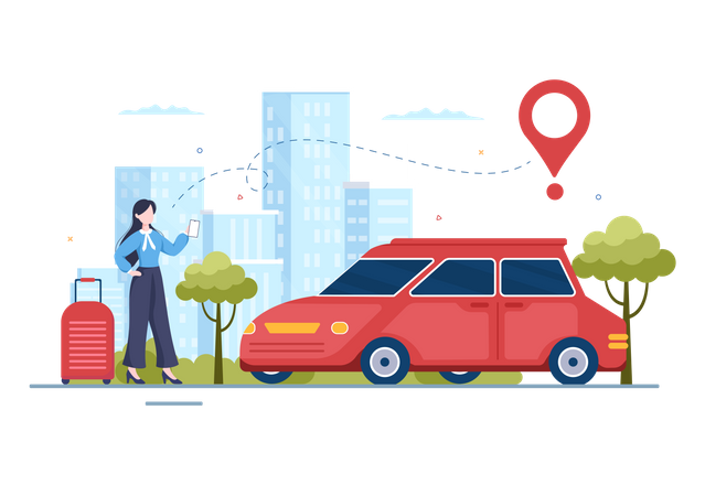 Woman go to location for rental car  Illustration