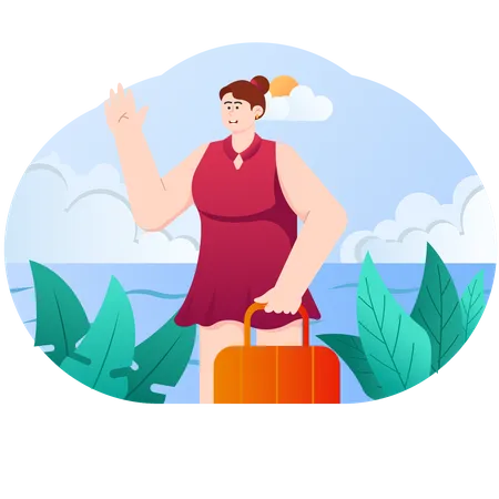 Woman Goes On Summer Vacation  Illustration