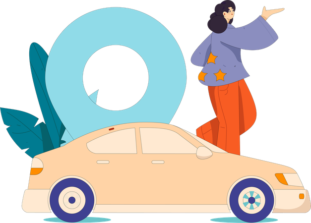 Woman goes on travel with rental car  Illustration