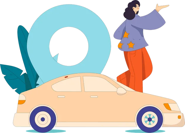Woman goes on travel with rental car  Illustration