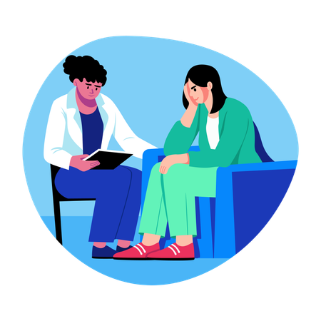 Woman goes to mental therapist  Illustration