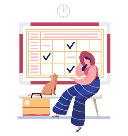 Woman going according to schedule for pets Illustration