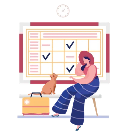 Woman going according to schedule for pets Illustration