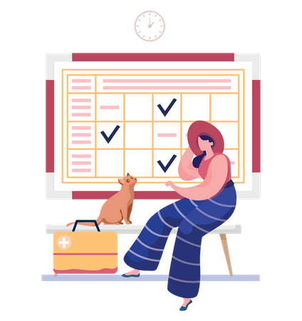 Woman going according to schedule for pets  Illustration