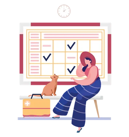 Woman going according to schedule for pets  Illustration