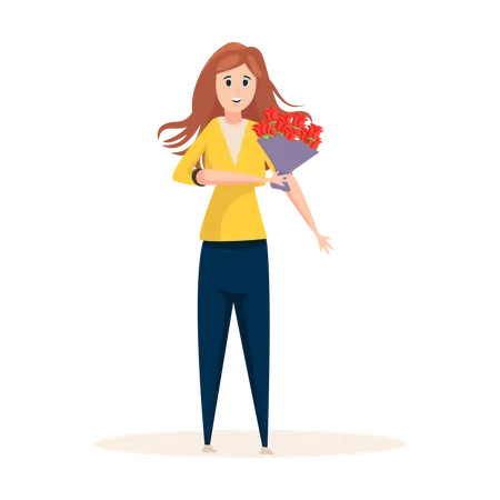 Woman going for date with bouquet  Illustration