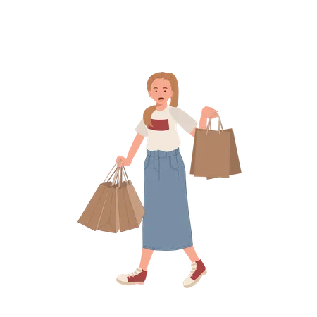 Shopping Concept Woman Showing Her Shopping Bags Flat Cartoon Vector Illustration Illustration