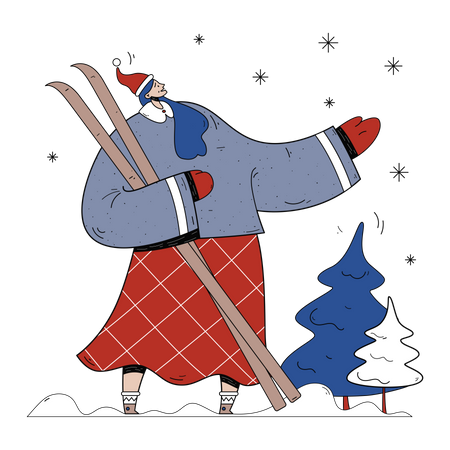 Woman going for skiing Illustration
