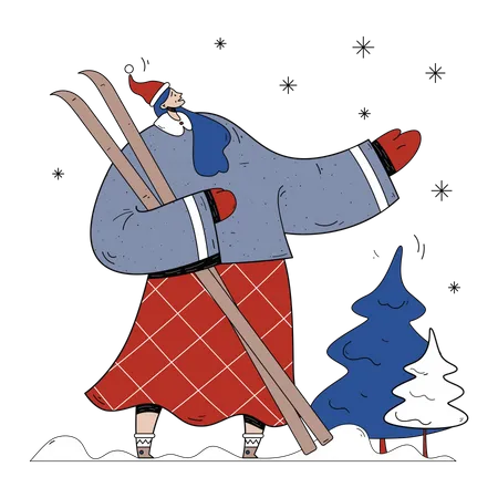 Woman going for skiing  Illustration