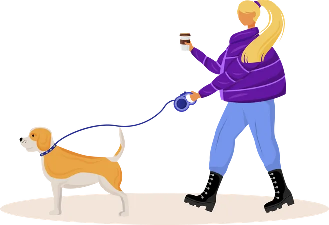 Woman going for walk with dog  Illustration