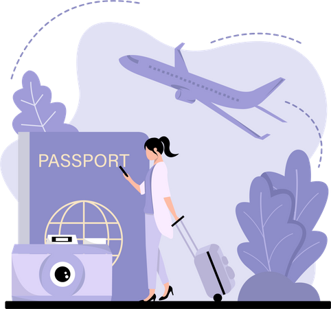 Woman going international trip Illustration