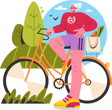 Woman going on bicycle for vegetable shopping  Illustration