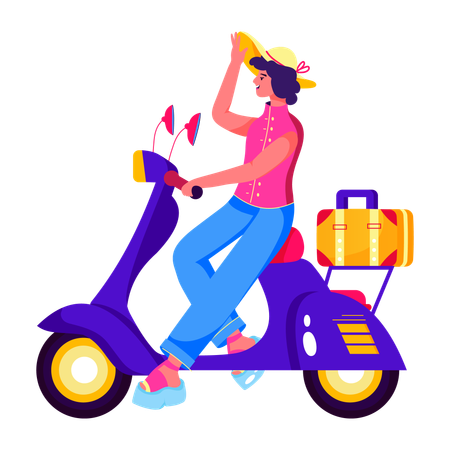 Woman going on Bike Travel  Illustration