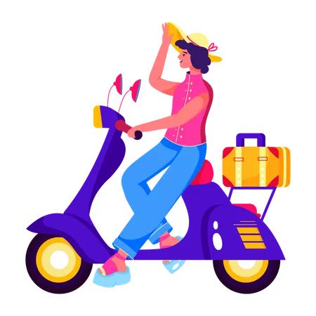 Woman going on Bike Travel  Illustration