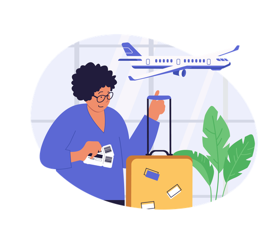 Woman going on holiday with travel bag  Illustration