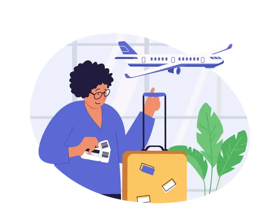 Woman going on holiday with travel bag  Illustration